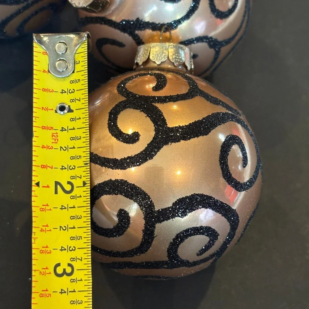 Rauch Gold Black Glitter Swirl Glass Christmas Ornaments Set of 4